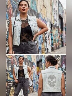 Skull Studded Jean Vest